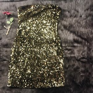 Gold strapless dress Sz Small sequin metallic mini